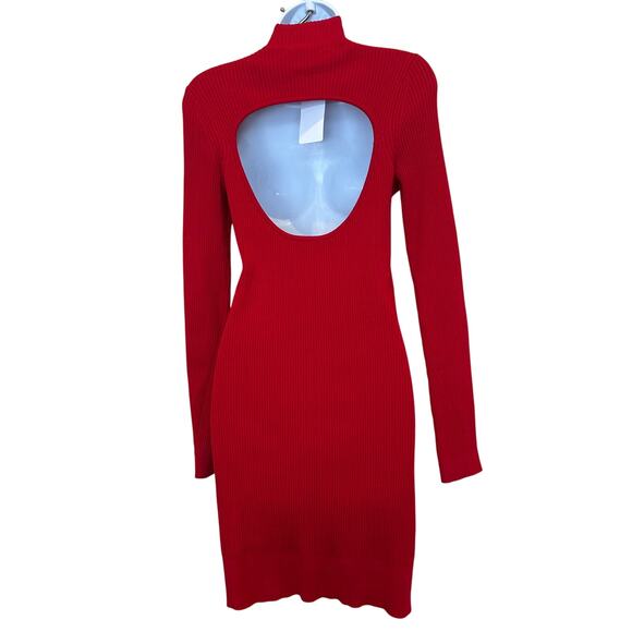 Ramy Brook Red Mini Knit Dress MEDIUM Ribbed Work Bodycon Backless Designer $400 - Picture 7 of 10